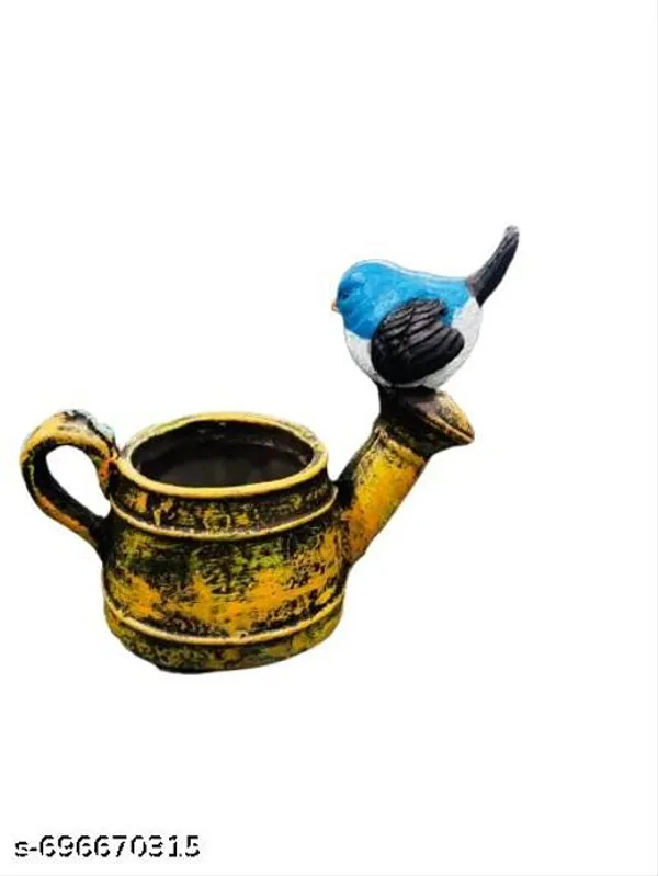Polyresin_Bird_On_Kettle_Shape_Planter_Multicolour_Tabletop_Flower_Pot_For_Home_Decor_Balcony_Gift_Use_Mini_Resin_Plant_Holder_With_Blue_Bird_Design