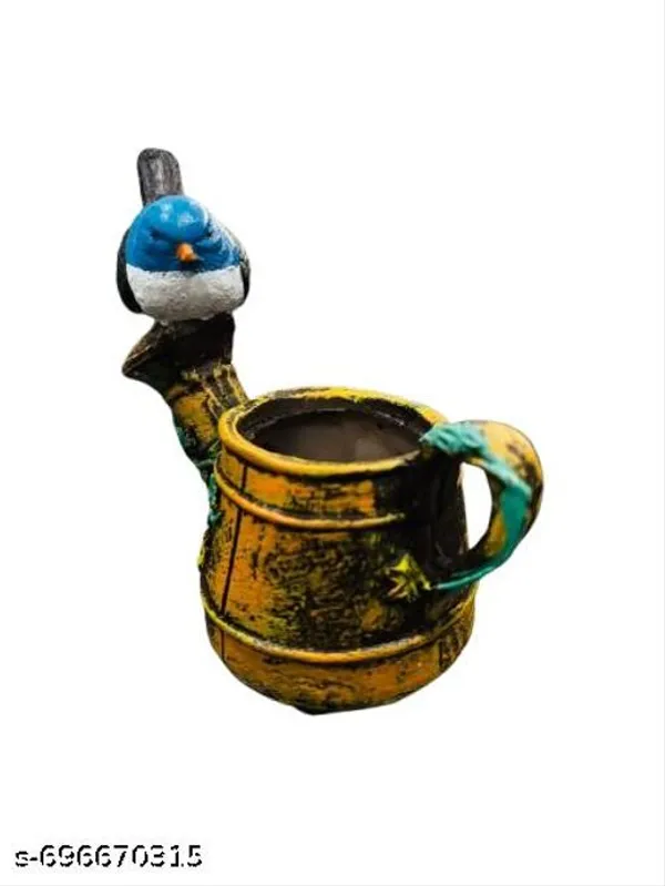 Polyresin_Bird_On_Kettle_Shape_Planter_Multicolour_Tabletop_Flower_Pot_For_Home_Decor_Balcony_Gift_Use_Mini_Resin_Plant_Holder_With_Blue_Bird_Design