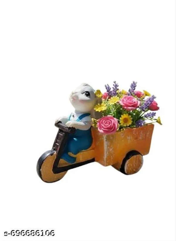 Rabbit_Design_Mini_Planter_Pot_Polyresin_Tricycle_Cart_With_Grey_Bunny_For_Table_Decor_Gifting_Kids_Room_Multicolor_Cute_Holder_For_Plants_Stationery