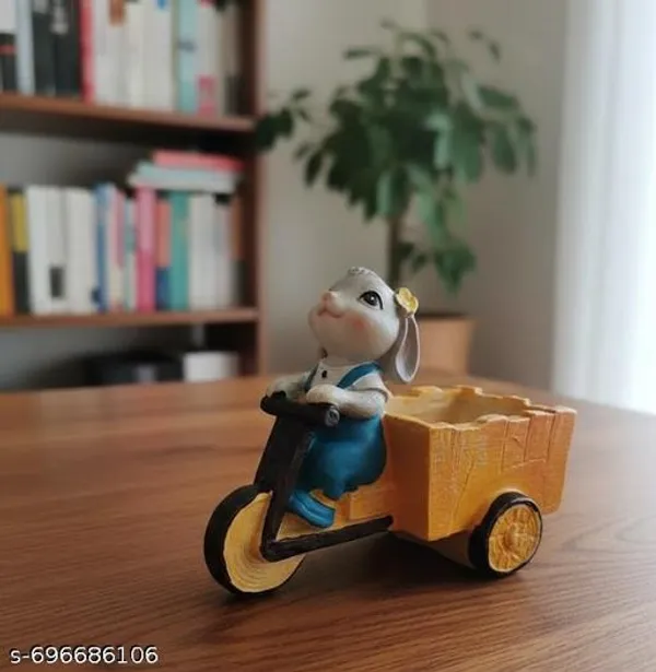 Rabbit_Design_Mini_Planter_Pot_Polyresin_Tricycle_Cart_With_Grey_Bunny_For_Table_Decor_Gifting_Kids_Room_Multicolor_Cute_Holder_For_Plants_Stationery