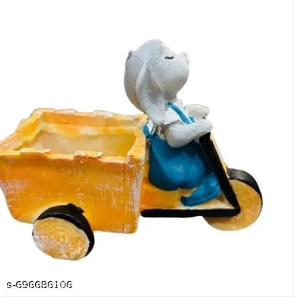 Rabbit_Design_Mini_Planter_Pot_Polyresin_Tricycle_Cart_With_Grey_Bunny_For_Table_Decor_Gifting_Kids_Room_Multicolor_Cute_Holder_For_Plants_Stationery