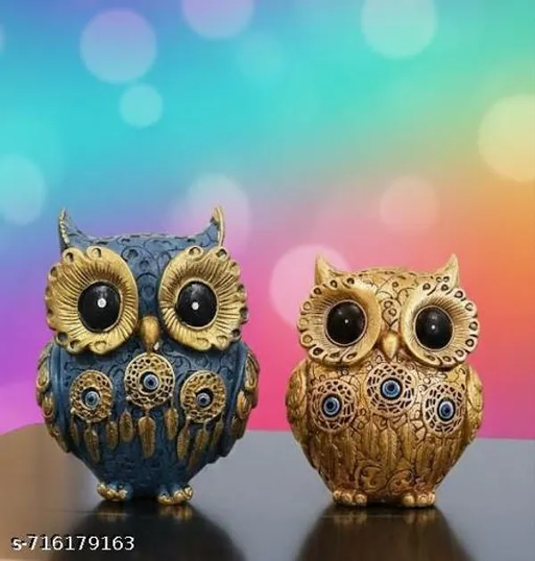 Set_Of_2_Owl_Figurine_Showpiece_For_Home_Office_Decor_Antique_Look_Resin_Owl_Statue_Pair_For_Table_Shelf_Gifting_Golden_Blue_Decorative_Owls