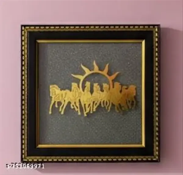 Golden_Horse_Sculpture_With_Sun_Design_Framed_Wall_Art_For_Home_Decor