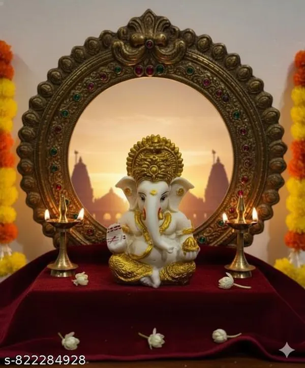 White_Gold_Lord_Ganesha_Murti_Spiritual_Home_Temple_Decor
