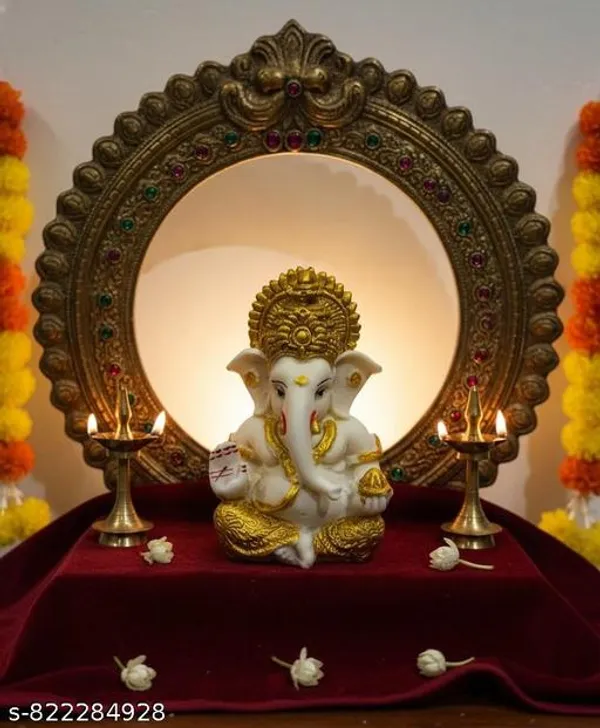 White_Gold_Lord_Ganesha_Murti_Spiritual_Home_Temple_Decor