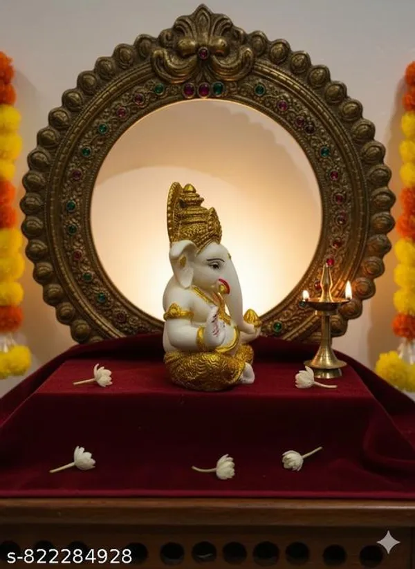 White_Gold_Lord_Ganesha_Murti_Spiritual_Home_Temple_Decor