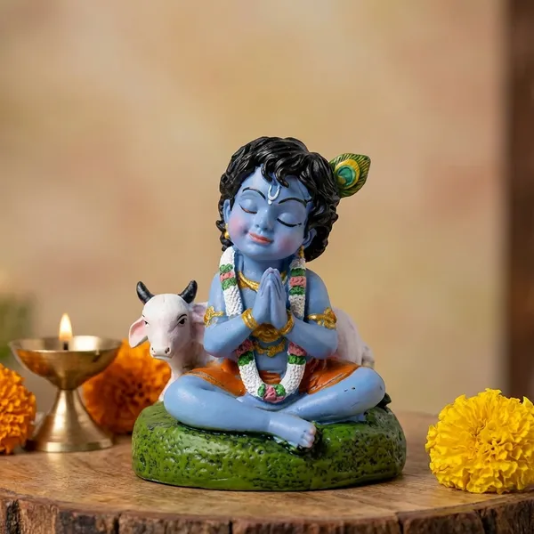 Baby_Krishna_Idol_In_Namaste_Pose_With_Cow_Bal_Gopal_Murti_For_Car_Dashboard_Home_Temple_Decor_Premium_Polyresin_Krishna_Ji_Statue_For_Gift