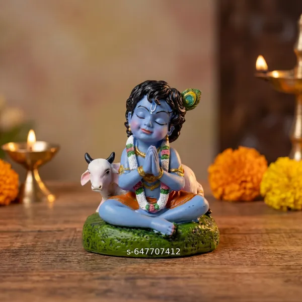 Baby_Krishna_Idol_In_Namaste_Pose_With_Cow_Bal_Gopal_Murti_For_Car_Dashboard_Home_Temple_Decor_Premium_Polyresin_Krishna_Ji_Statue_For_Gift