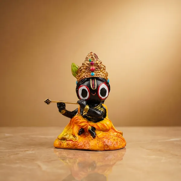 Jagannath_Ji_Idol_In_Orange_Dress_Cute_Sitting_Pose_Murti_With_Flute_Polyresin_Decorative_Statue_For_Home_Mandir_Puja_Gift_Use