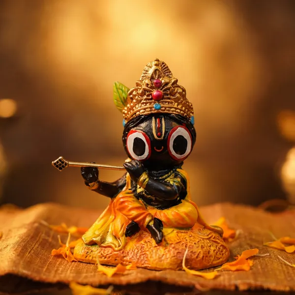 Jagannath_Ji_Idol_In_Orange_Dress_Cute_Sitting_Pose_Murti_With_Flute_Polyresin_Decorative_Statue_For_Home_Mandir_Puja_Gift_Use