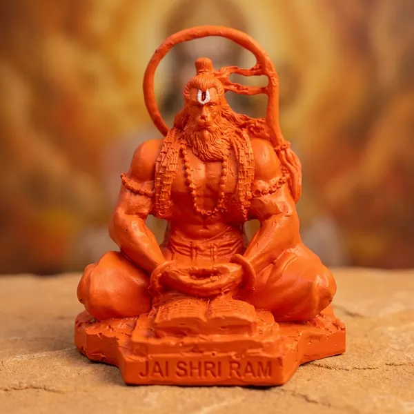 Orange_Hanuman_Ji_Murti_With_Ramayan_Book_Seated_Bajrangbali_Idol_For_Home_Mandir_Pooja_Room_Car_Dashboard_Religious_Resin_Showpiece_For_Spiritual_Decor