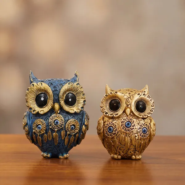 Set_Of_2_Owl_Figurine_Showpiece_For_Home_Office_Decor_Antique_Look_Resin_Owl_Statue_Pair_For_Table_Shelf_Gifting_Golden_Blue_Decorative_Owls