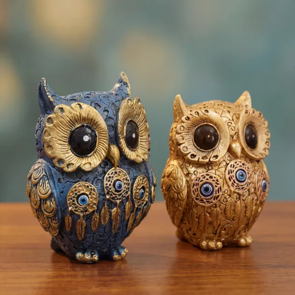 Set_Of_2_Owl_Figurine_Showpiece_For_Home_Office_Decor_Antique_Look_Resin_Owl_Statue_Pair_For_Table_Shelf_Gifting_Golden_Blue_Decorative_Owls