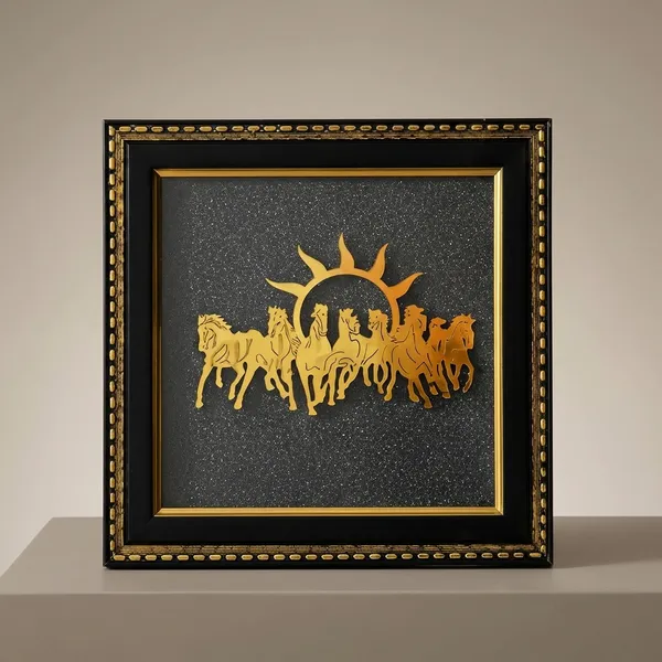 Golden_Horse_Sculpture_With_Sun_Design_Framed_Wall_Art_For_Home_Decor