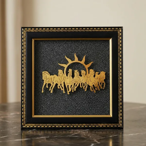 Golden_Horse_Sculpture_With_Sun_Design_Framed_Wall_Art_For_Home_Decor