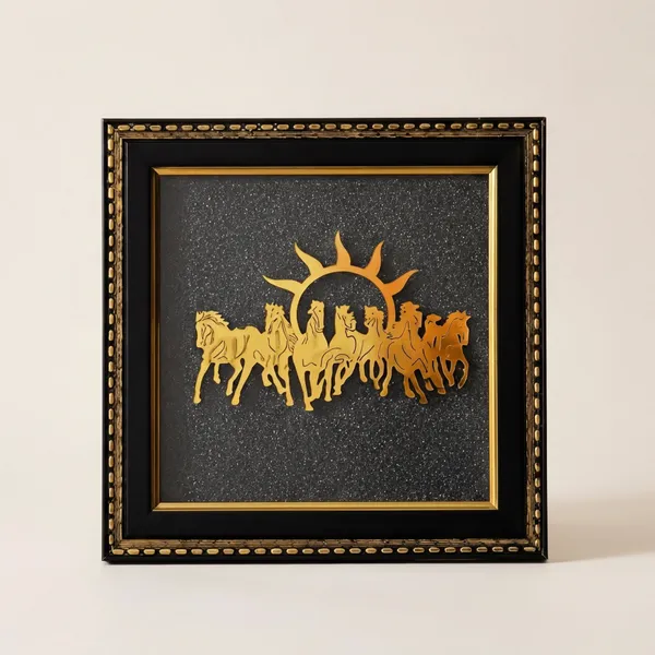 Golden_Horse_Sculpture_With_Sun_Design_Framed_Wall_Art_For_Home_Decor