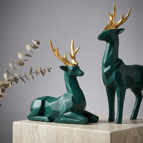 Modern_Geometric_Sitting_And_Standing_Deer_Figurine_Set_Of_2_Dark_Green_Gold