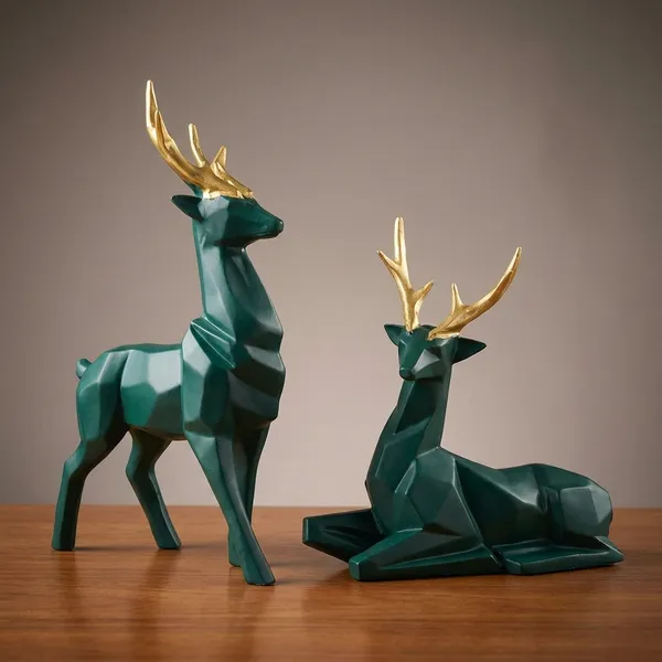 Modern_Geometric_Sitting_And_Standing_Deer_Figurine_Set_Of_2_Dark_Green_Gold