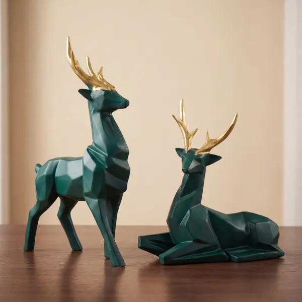 Modern_Geometric_Sitting_And_Standing_Deer_Figurine_Set_Of_2_Dark_Green_Gold
