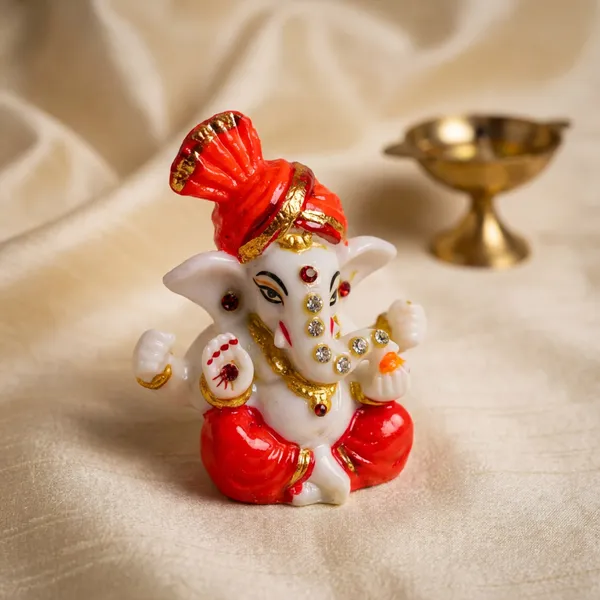 Handcrafted_Pagdi_Ganesha_Idol_For_Home_Decor_And_Car_Dashboard_White_Orange_Small_Size