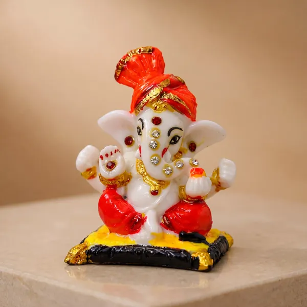 Handcrafted_Pagdi_Ganesha_Idol_For_Home_Decor_And_Car_Dashboard_White_Orange_Small_Size