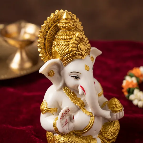 White_Gold_Lord_Ganesha_Murti_Spiritual_Home_Temple_Decor