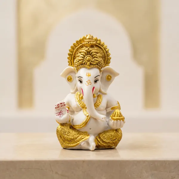 White_Gold_Lord_Ganesha_Murti_Spiritual_Home_Temple_Decor