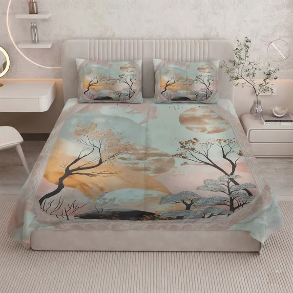 Homiee_Cotton_Blend_Double_Flat_280_Tc_Floral_1_Summer_Bedsheet_With_2_Pillow_Covers_(Grey_Cloud)