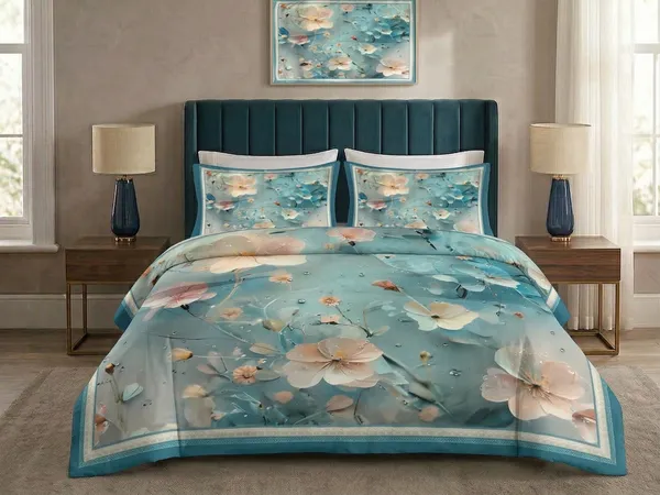 Homiee_Cotton_Blend_Double_Flat_280_Tc_Floral_1_Summer_Bedsheet_With_2_Pillow_Covers_(Cascade)
