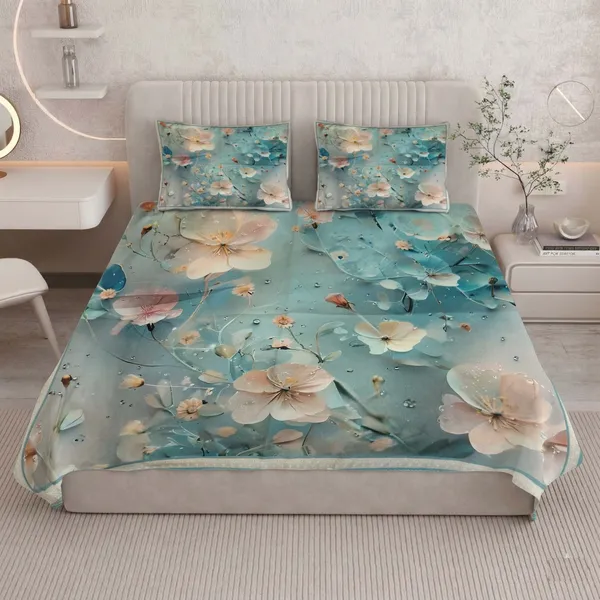 Homiee_Cotton_Blend_Double_Flat_280_Tc_Floral_1_Summer_Bedsheet_With_2_Pillow_Covers_(Cascade)