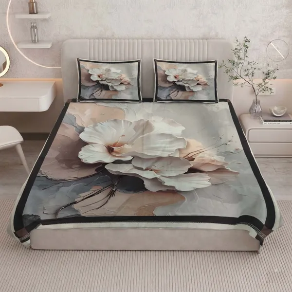 Homiee_Cotton_Blend_Double_Flat_280_Tc_Floral_1_Summer_Bedsheet_With_2_Pillow_Covers_(Ash_Grey)