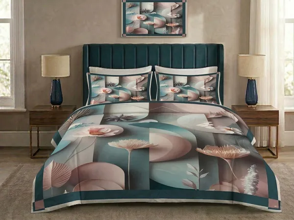 Homiee_Cotton_Blend_Double_Flat_280_Tc_Floral_1_Summer_Bedsheet_With_2_Pillow_Covers_(Slate)