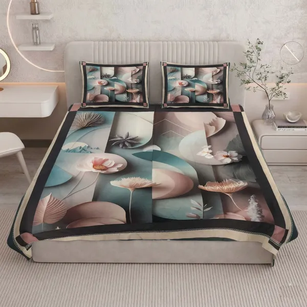 Homiee_Cotton_Blend_Double_Flat_280_Tc_Floral_1_Summer_Bedsheet_With_2_Pillow_Covers_(Slate)