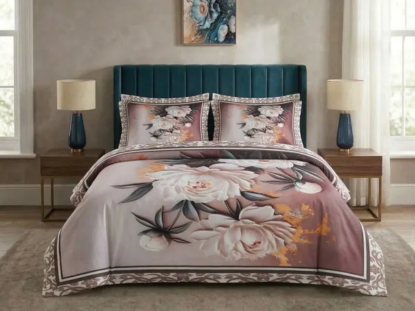 Homiee_Cotton_Blend_Double_Flat_280_Tc_Floral_1_Summer_Bedsheet_With_2_Pillow_Covers_(Brown)