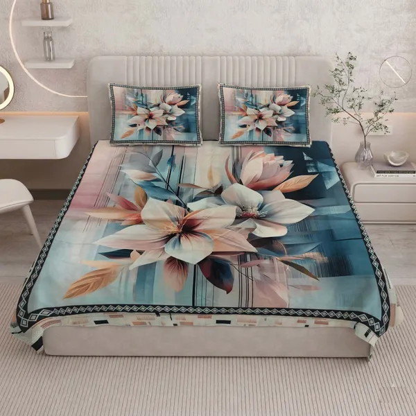 Homiee_Cotton_Blend_Double_Flat_280_Tc_Floral_1_Summer_Bedsheet_With_2_Pillow_Covers_(Silk)