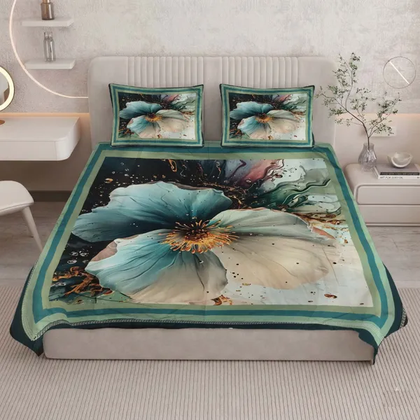 Homiee_Cotton_Blend_Double_Flat_280_Tc_Floral_1_Summer_Bedsheet_With_2_Pillow_Covers_(Summer_Green)
