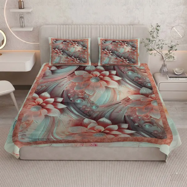Homiee_Cotton_Blend_Double_Flat_280_Tc_Floral_1_Summer_Bedsheet_With_2_Pillow_Covers_(Rosy_Brown)