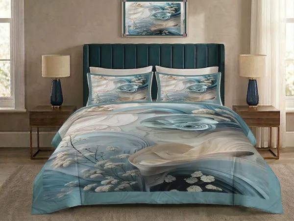 Homiee_Cotton_Blend_Double_Flat_280_Tc_Floral_1_Summer_Bedsheet_With_2_Pillow_Covers_(Jet_Grey)