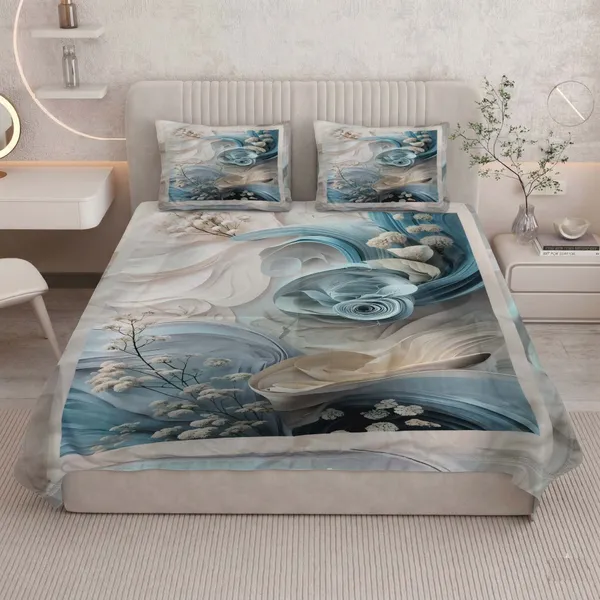 Homiee_Cotton_Blend_Double_Flat_280_Tc_Floral_1_Summer_Bedsheet_With_2_Pillow_Covers_(Jet_Grey)