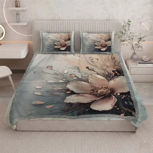 Homiee_Cotton_Blend_Double_Flat_280_Tc_Floral_1_Summer_Bedsheet_With_2_Pillow_Covers_(Grey_Nickel)