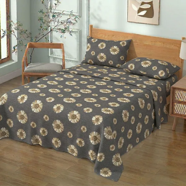 Homiee_Cotton_Double_Flat_280_Tc_Floral_1_Summer_Bedsheet_With_2_Pillow_Covers_(Gravel)