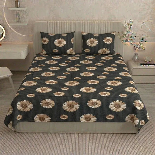 Homiee_Cotton_Double_Flat_280_Tc_Floral_1_Summer_Bedsheet_With_2_Pillow_Covers_(Gravel)