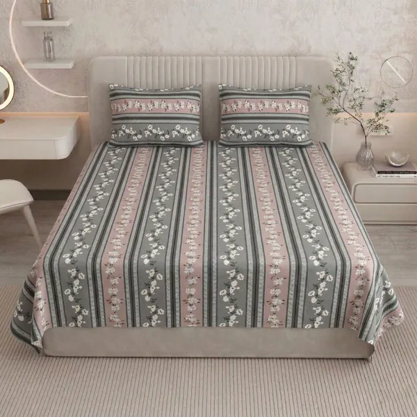 Homiee_Cotton_Double_Flat_280_Tc_Floral_1_Summer_Bedsheet_With_2_Pillow_Covers_(Pinkish_Grey)