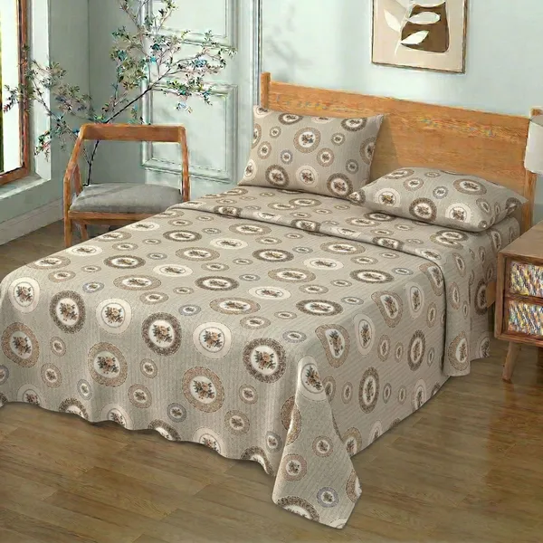 Homiee_Cotton_Double_Flat_280_Tc_Floral_1_Summer_Bedsheet_With_2_Pillow_Covers_(Seashell)