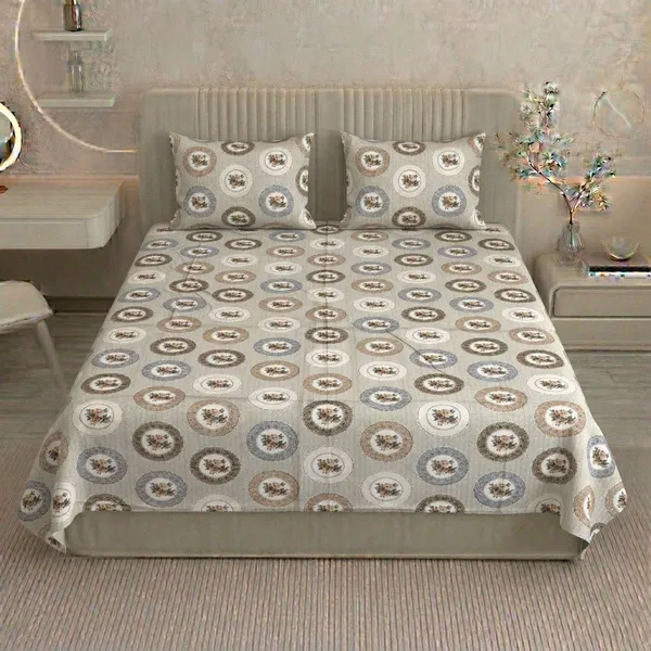 Homiee_Cotton_Double_Flat_280_Tc_Floral_1_Summer_Bedsheet_With_2_Pillow_Covers_(Seashell)