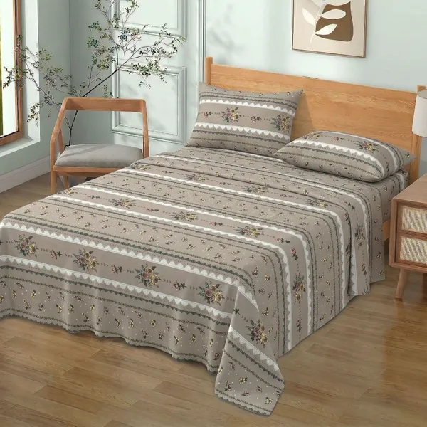 Homiee_Cotton_Double_Flat_280_Tc_Floral_1_Summer_Bedsheet_With_2_Pillow_Covers_(Cement)