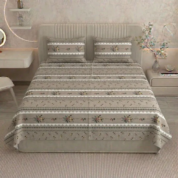 Homiee_Cotton_Double_Flat_280_Tc_Floral_1_Summer_Bedsheet_With_2_Pillow_Covers_(Cement)