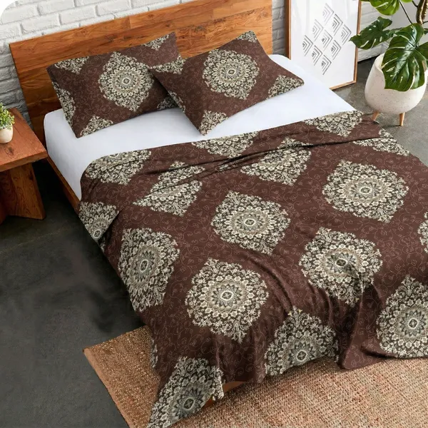 Homiee_Cotton_Double_Flat_280_Tc_Floral_1_Summer_Bedsheet_With_2_Pillow_Covers_(Congo_Brown)