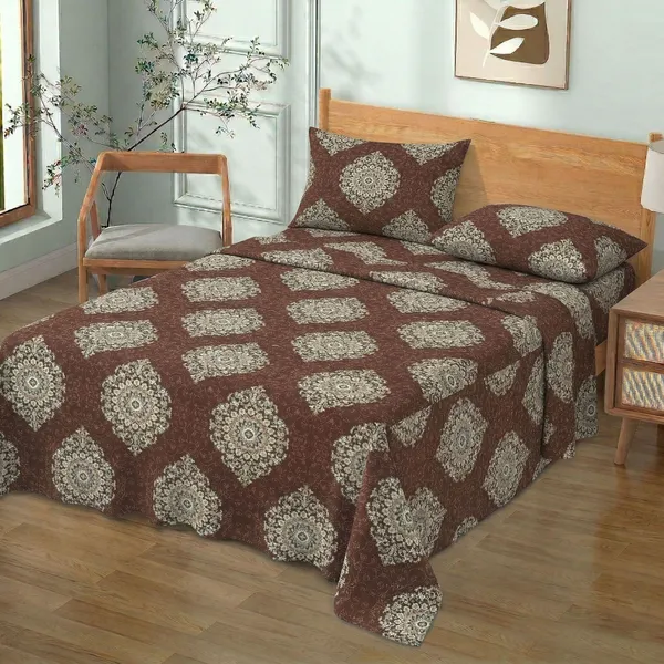 Homiee_Cotton_Double_Flat_280_Tc_Floral_1_Summer_Bedsheet_With_2_Pillow_Covers_(Congo_Brown)