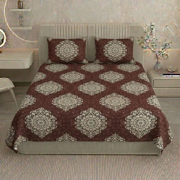 Homiee_Cotton_Double_Flat_280_Tc_Floral_1_Summer_Bedsheet_With_2_Pillow_Covers_(Congo_Brown)